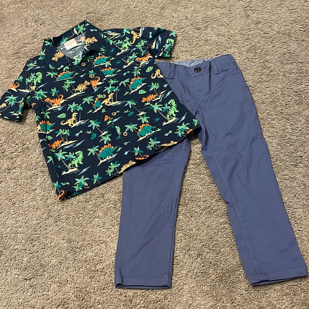 Adorable button up short sleeve top with Oshkosh pants